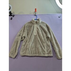 New Balance Jacket Womens Medium Beige Sherpa Fleece Warm Outdoor Quarter Zip